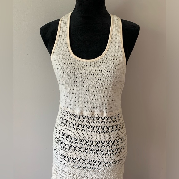 Solitaire Swim Crochet Fringed Cream Cotton Swim Coverup - Picture 6 of 14